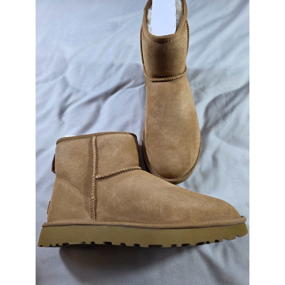 UGG Classic Mini II Boots Women 10 Chestnut Suede Sheepskin Ankle 1016222 NEW